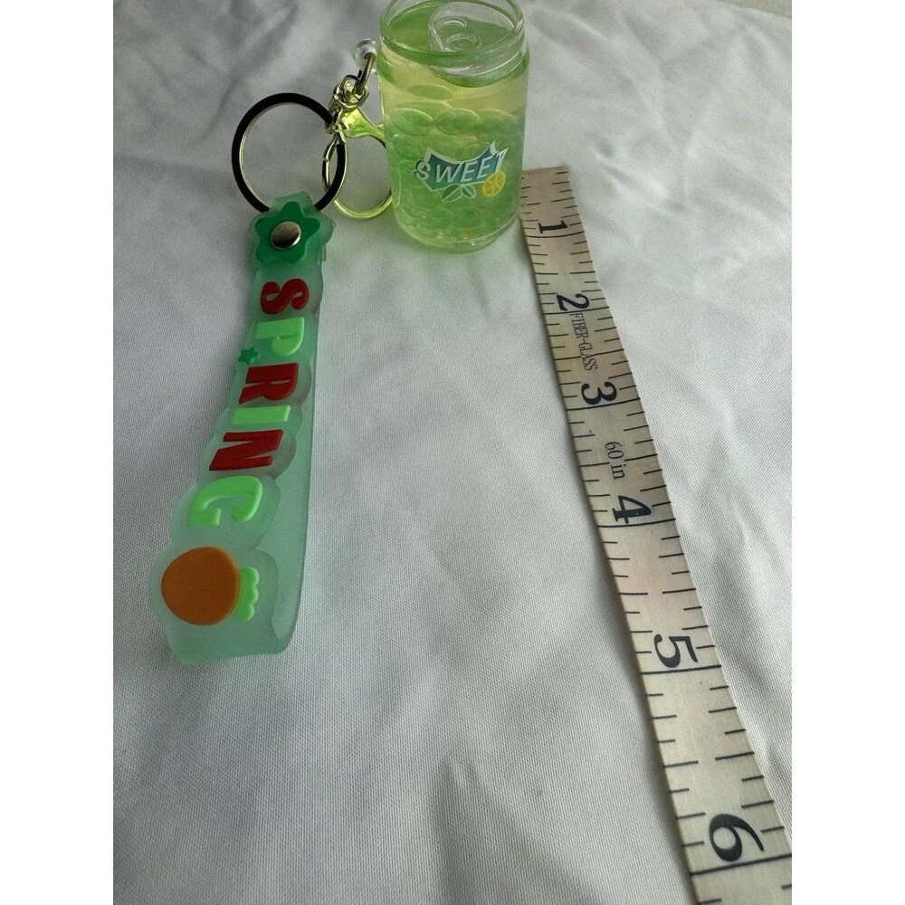 Cute Spring Drink Cup Keychain 3D Green Bag Charm Kawaii Style